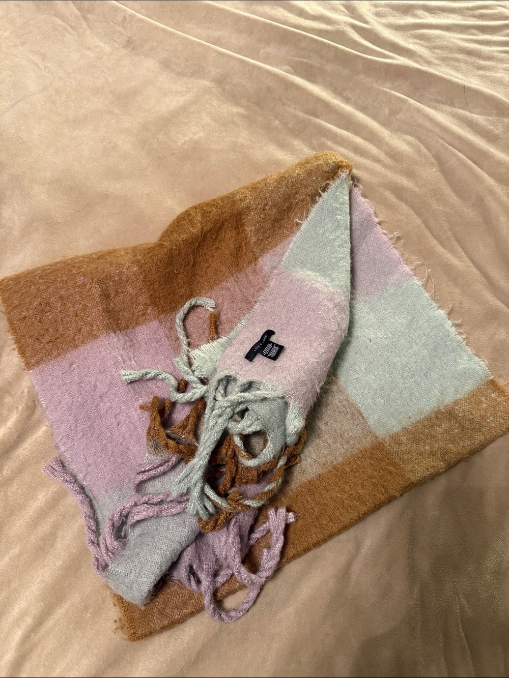 Soft Colorblock Fringe Wrap Scarf - Pink, Cream & Tan